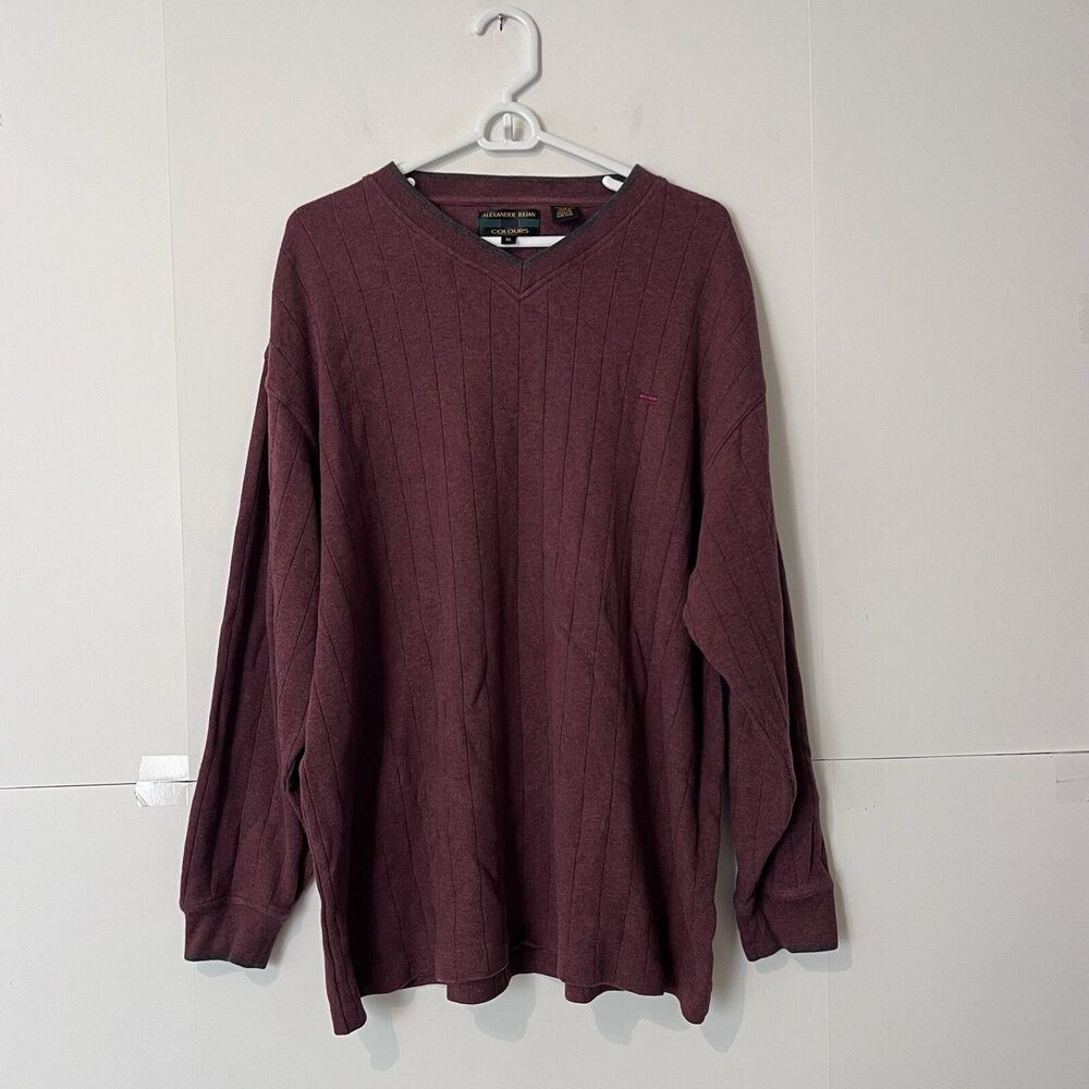 Vintage Colours Alexander Julian Mens Sweater Size XL Maroon Ribbed V-Neck